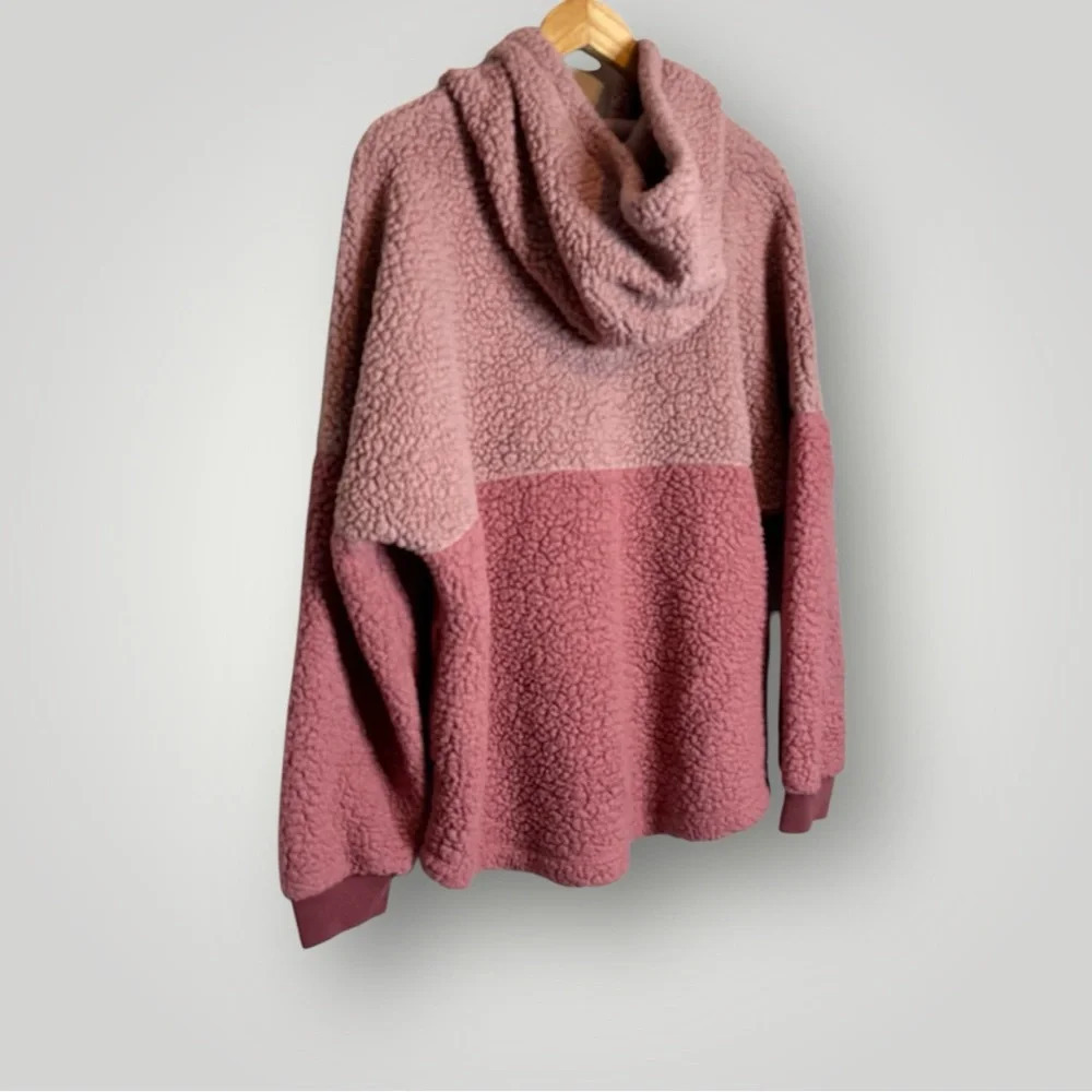 PINK Victoria’s Secret Varsity Sherpa Hoodie Size Large 1/4 Zip Pullover Pockets - Picture 7 of 10